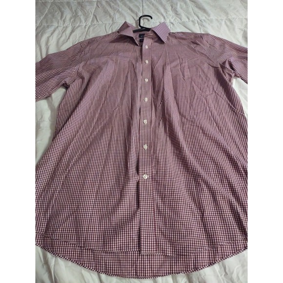 Stafford Shirt Size 16 1/2 Regular Fit Burgundy And White Plaid Long Sleeve... - Picture 7 of 8